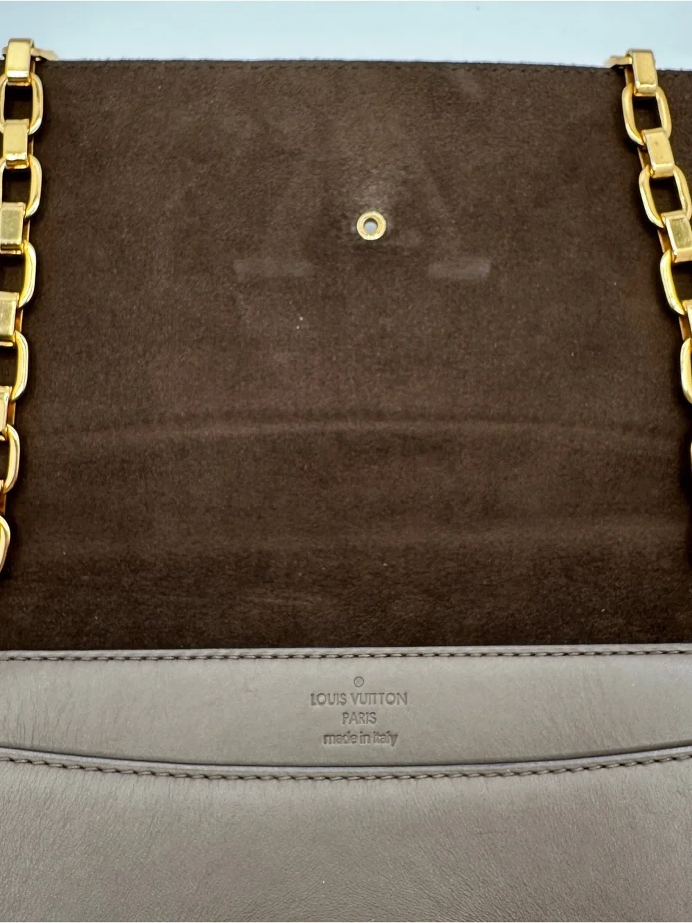 Louis Vuitton Louise Chain Wallet Smooth Calfskin Leather Taupe Brown Gold
